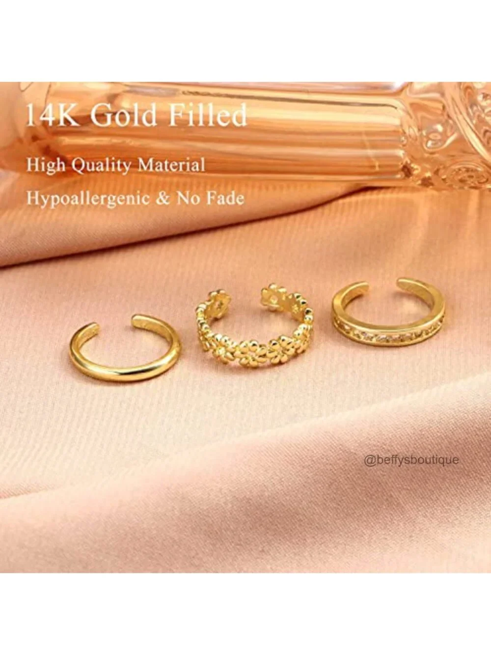 14k Gold Filled Adjustable Toe Rings for Women, Cubic Zirconia Daisy Flower